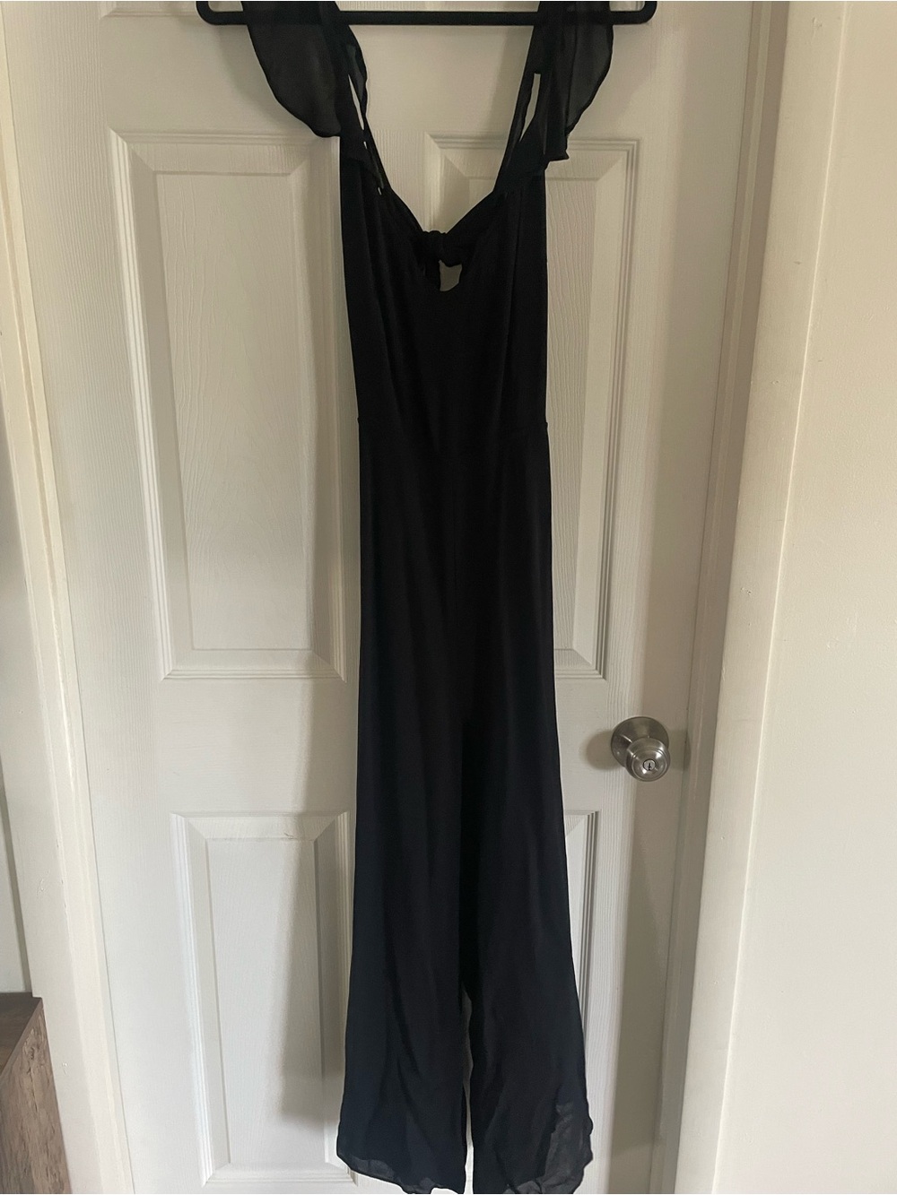 Reformation Black Wide-Leg Jumpsuit with Sheer Ties
